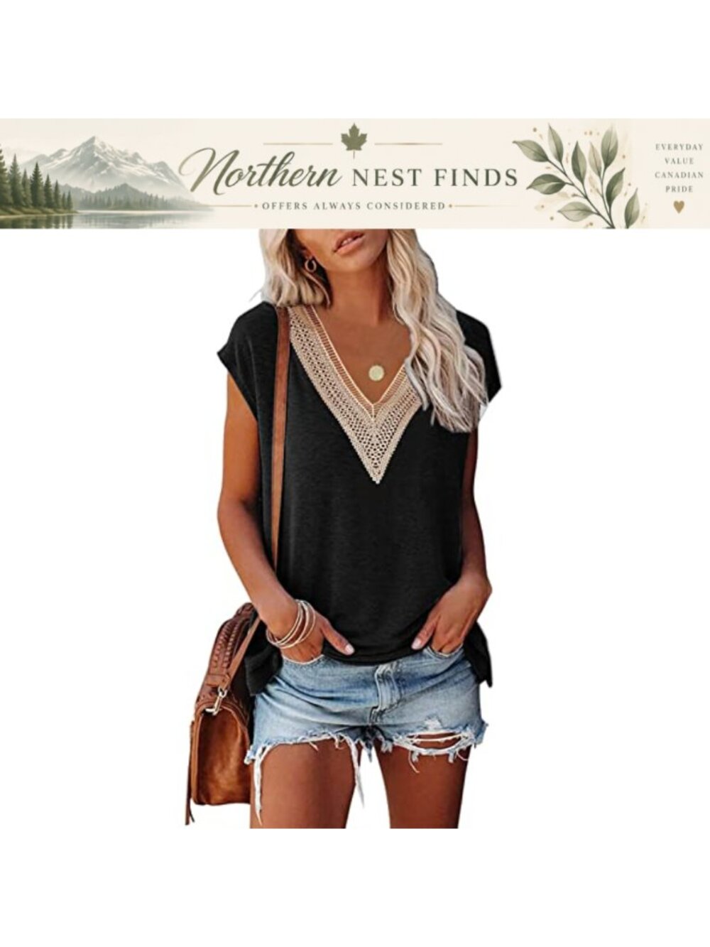 Cap Sleeve Lace V Neck Loose Fit Tunic T-Shirt Summer Top